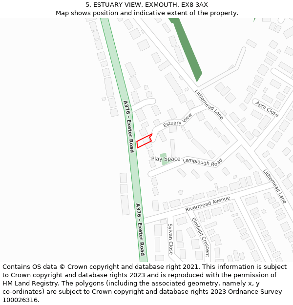 5, ESTUARY VIEW, EXMOUTH, EX8 3AX: Location map and indicative extent of plot