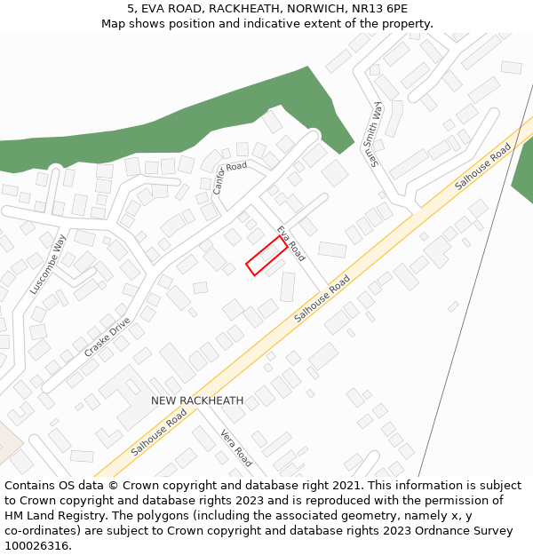 5, EVA ROAD, RACKHEATH, NORWICH, NR13 6PE: Location map and indicative extent of plot