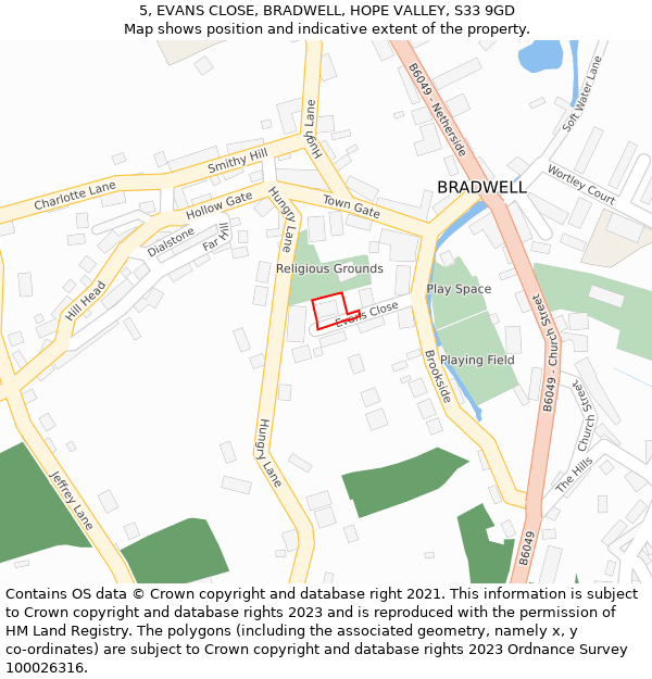 5, EVANS CLOSE, BRADWELL, HOPE VALLEY, S33 9GD: Location map and indicative extent of plot