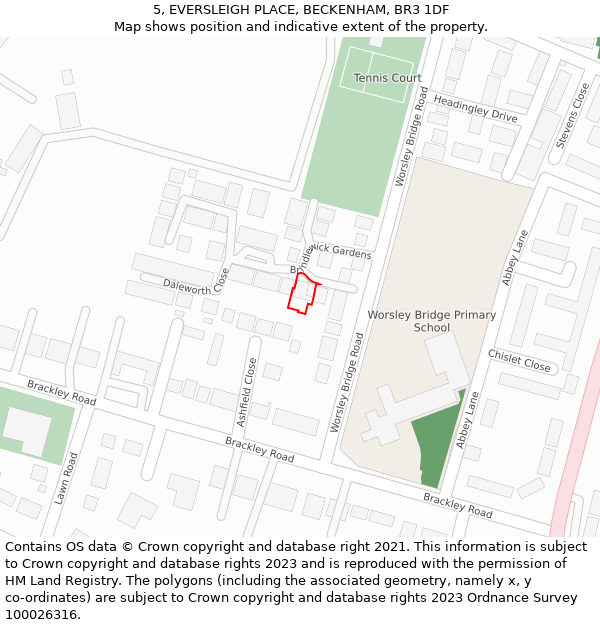 5, EVERSLEIGH PLACE, BECKENHAM, BR3 1DF: Location map and indicative extent of plot