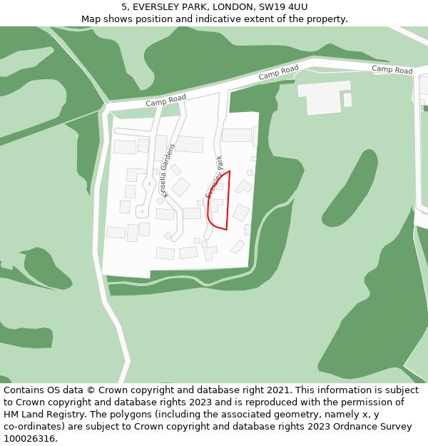 5, EVERSLEY PARK, LONDON, SW19 4UU: Location map and indicative extent of plot