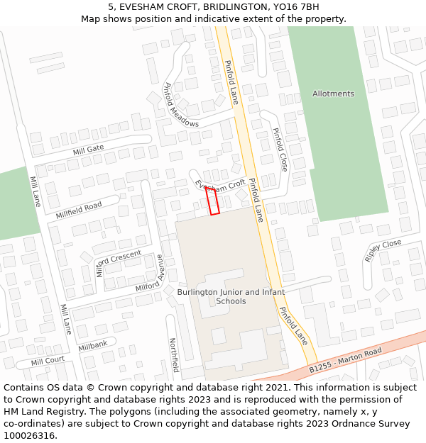 5, EVESHAM CROFT, BRIDLINGTON, YO16 7BH: Location map and indicative extent of plot