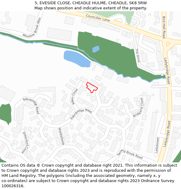 5, EVESIDE CLOSE, CHEADLE HULME, CHEADLE, SK8 5RW: Location map and indicative extent of plot