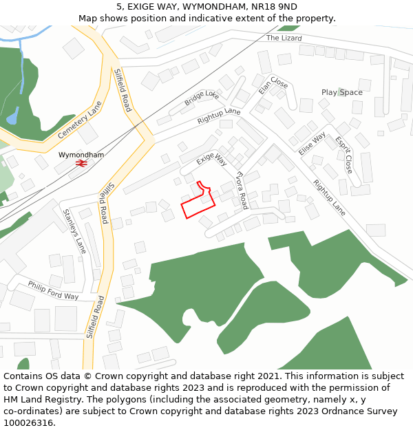5, EXIGE WAY, WYMONDHAM, NR18 9ND: Location map and indicative extent of plot
