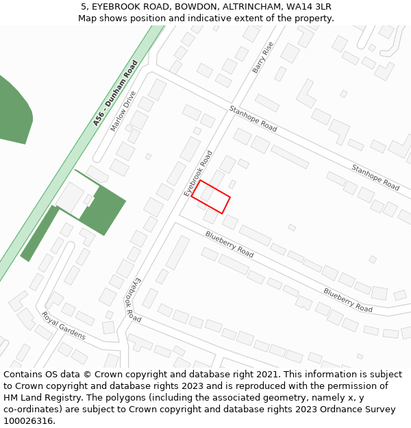 5, EYEBROOK ROAD, BOWDON, ALTRINCHAM, WA14 3LR: Location map and indicative extent of plot