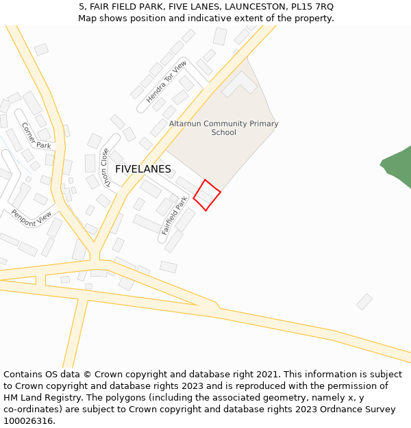 5, FAIR FIELD PARK, FIVE LANES, LAUNCESTON, PL15 7RQ: Location map and indicative extent of plot