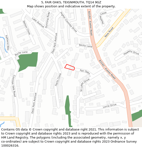 5, FAIR OAKS, TEIGNMOUTH, TQ14 9GZ: Location map and indicative extent of plot