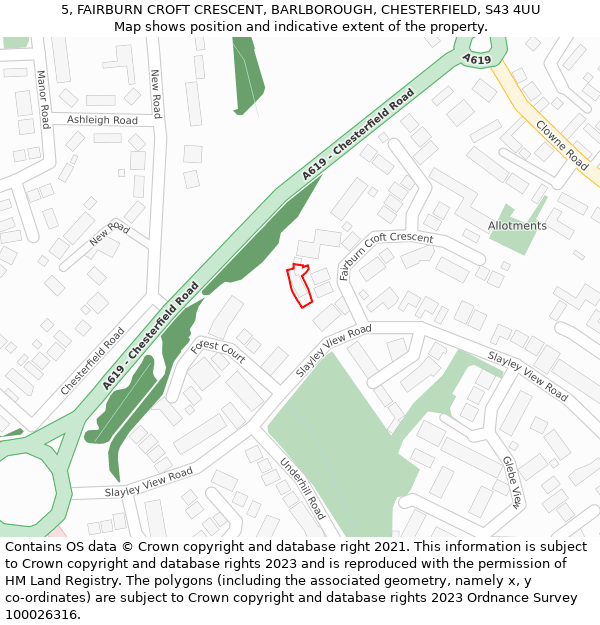 5, FAIRBURN CROFT CRESCENT, BARLBOROUGH, CHESTERFIELD, S43 4UU: Location map and indicative extent of plot