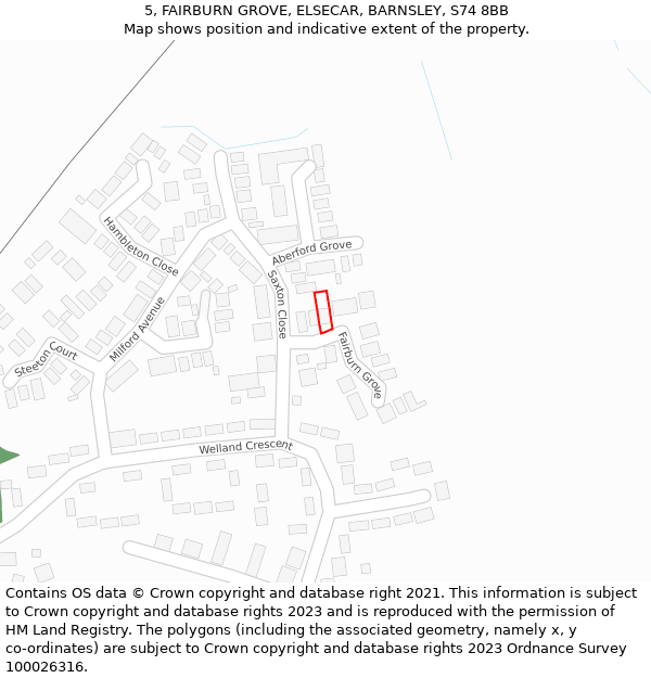 5, FAIRBURN GROVE, ELSECAR, BARNSLEY, S74 8BB: Location map and indicative extent of plot