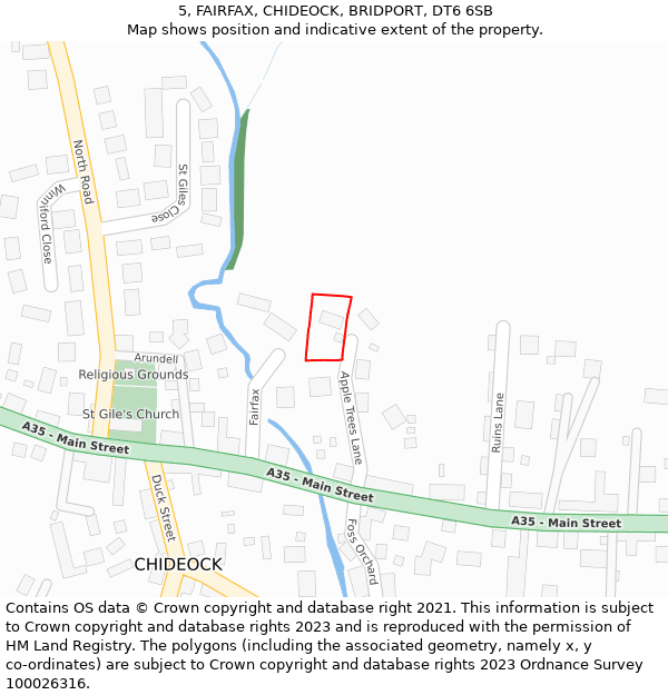 5, FAIRFAX, CHIDEOCK, BRIDPORT, DT6 6SB: Location map and indicative extent of plot