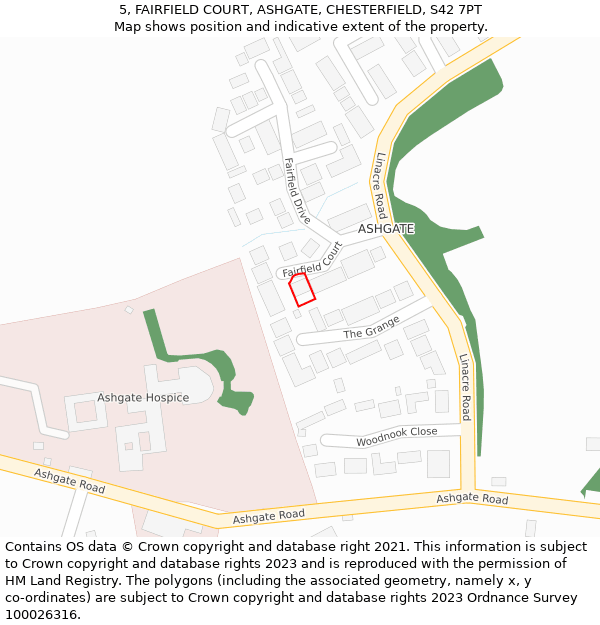 5, FAIRFIELD COURT, ASHGATE, CHESTERFIELD, S42 7PT: Location map and indicative extent of plot