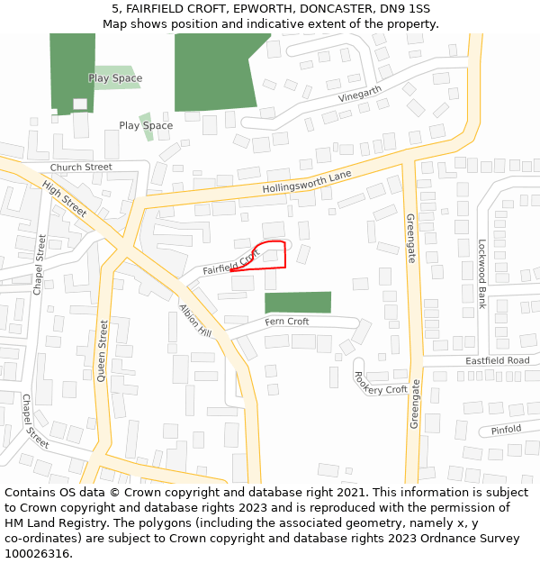 5, FAIRFIELD CROFT, EPWORTH, DONCASTER, DN9 1SS: Location map and indicative extent of plot