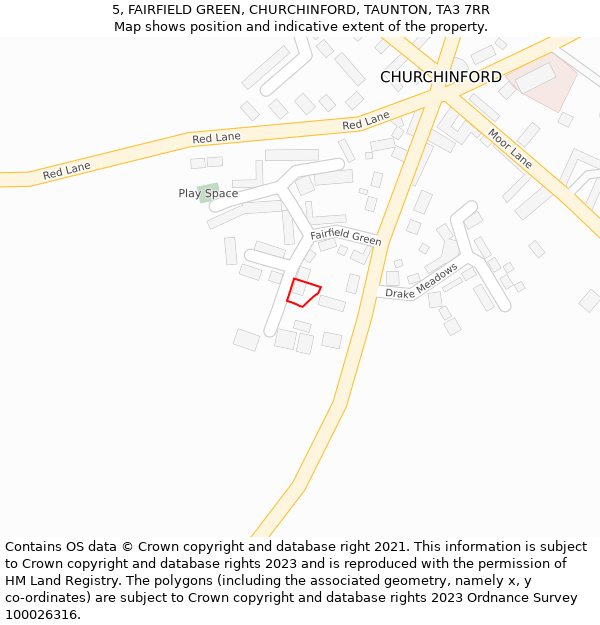 5, FAIRFIELD GREEN, CHURCHINFORD, TAUNTON, TA3 7RR: Location map and indicative extent of plot