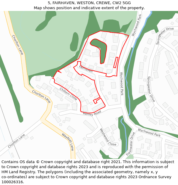 5, FAIRHAVEN, WESTON, CREWE, CW2 5GG: Location map and indicative extent of plot