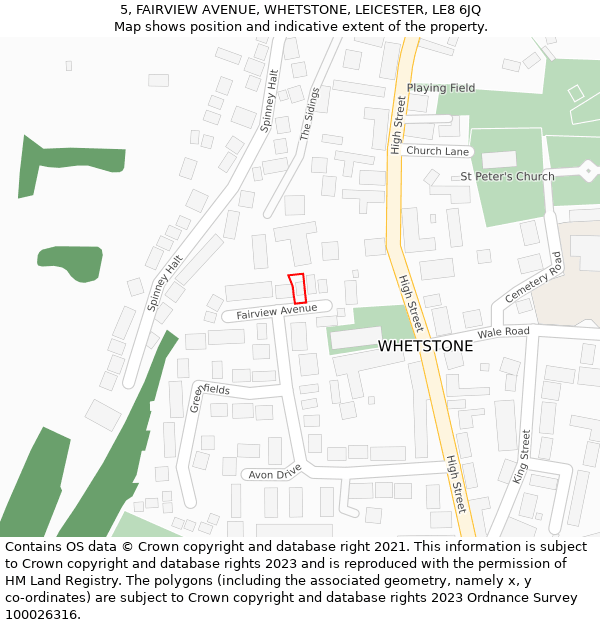 5, FAIRVIEW AVENUE, WHETSTONE, LEICESTER, LE8 6JQ: Location map and indicative extent of plot