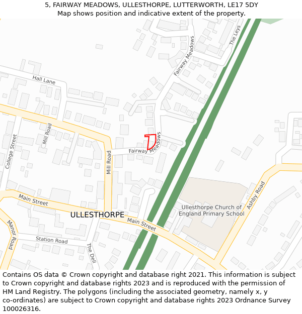 5, FAIRWAY MEADOWS, ULLESTHORPE, LUTTERWORTH, LE17 5DY: Location map and indicative extent of plot