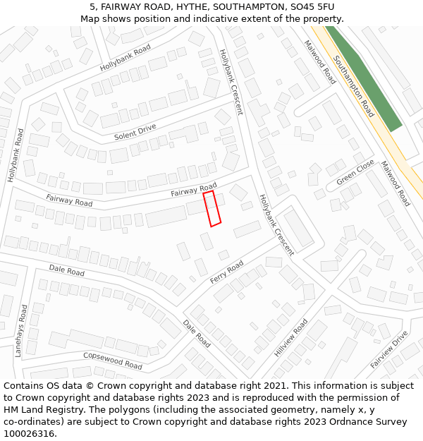 5, FAIRWAY ROAD, HYTHE, SOUTHAMPTON, SO45 5FU: Location map and indicative extent of plot