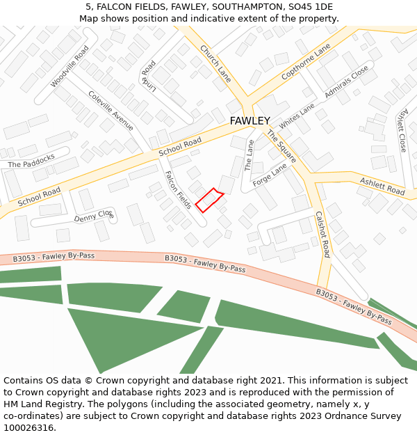 5, FALCON FIELDS, FAWLEY, SOUTHAMPTON, SO45 1DE: Location map and indicative extent of plot