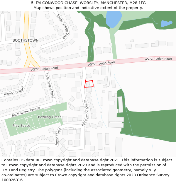 5, FALCONWOOD CHASE, WORSLEY, MANCHESTER, M28 1FG: Location map and indicative extent of plot