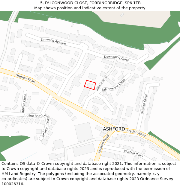 5, FALCONWOOD CLOSE, FORDINGBRIDGE, SP6 1TB: Location map and indicative extent of plot