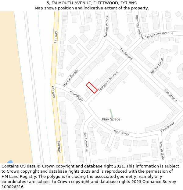 5, FALMOUTH AVENUE, FLEETWOOD, FY7 8NS: Location map and indicative extent of plot