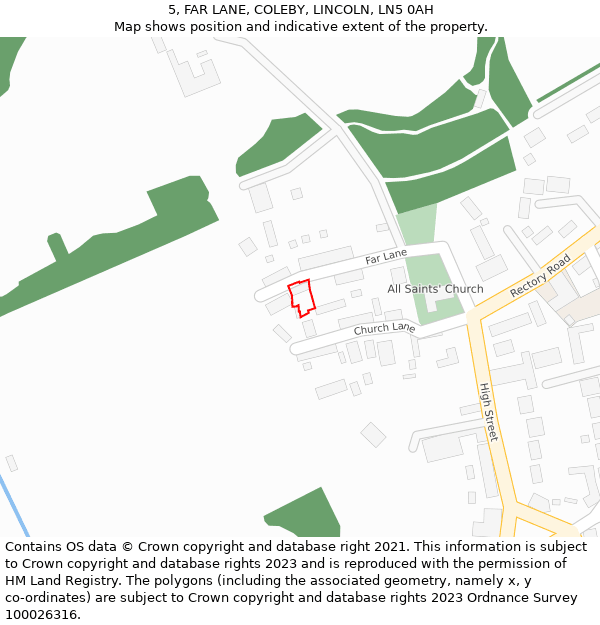 5, FAR LANE, COLEBY, LINCOLN, LN5 0AH: Location map and indicative extent of plot
