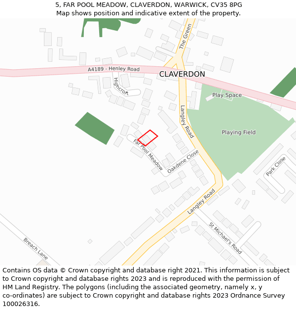 5, FAR POOL MEADOW, CLAVERDON, WARWICK, CV35 8PG: Location map and indicative extent of plot