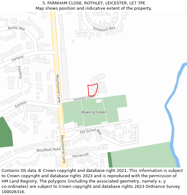 5, FARNHAM CLOSE, ROTHLEY, LEICESTER, LE7 7PE: Location map and indicative extent of plot