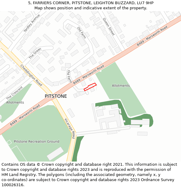 5, FARRIERS CORNER, PITSTONE, LEIGHTON BUZZARD, LU7 9HP: Location map and indicative extent of plot