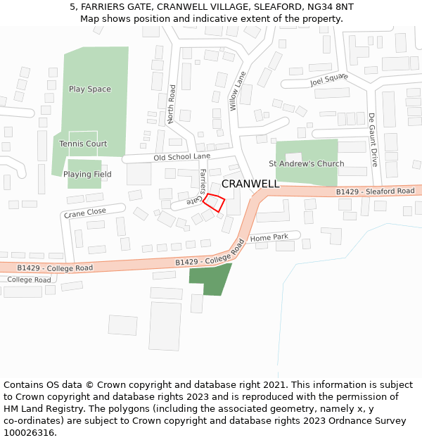 5, FARRIERS GATE, CRANWELL VILLAGE, SLEAFORD, NG34 8NT: Location map and indicative extent of plot