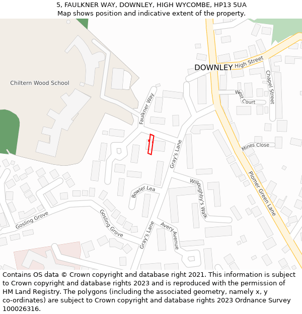 5, FAULKNER WAY, DOWNLEY, HIGH WYCOMBE, HP13 5UA: Location map and indicative extent of plot