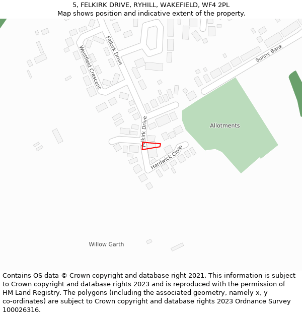 5, FELKIRK DRIVE, RYHILL, WAKEFIELD, WF4 2PL: Location map and indicative extent of plot