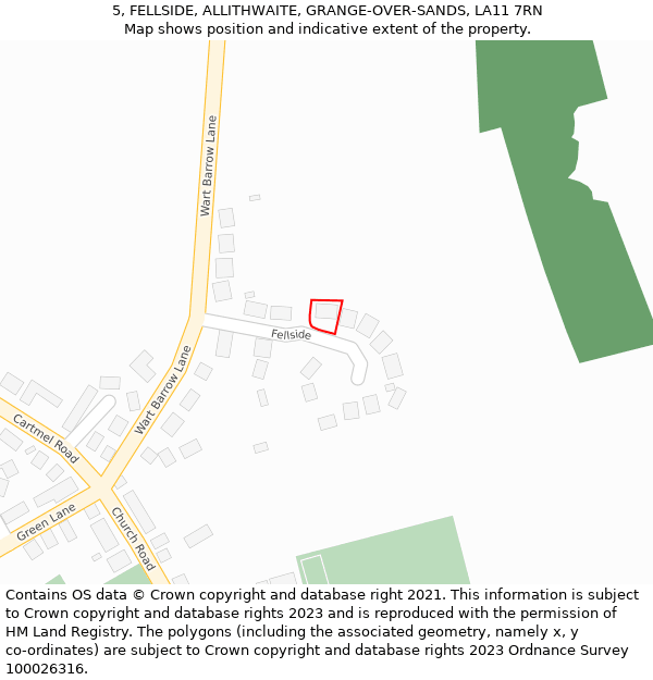 5, FELLSIDE, ALLITHWAITE, GRANGE-OVER-SANDS, LA11 7RN: Location map and indicative extent of plot