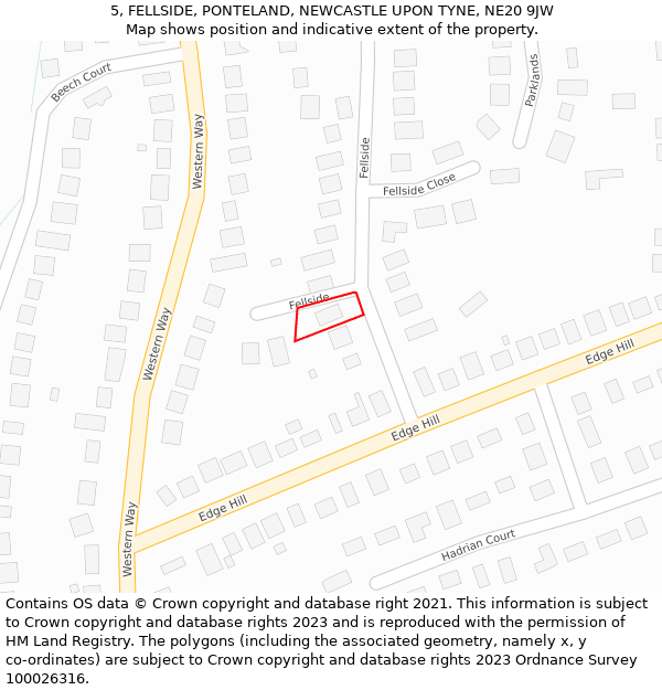 5, FELLSIDE, PONTELAND, NEWCASTLE UPON TYNE, NE20 9JW: Location map and indicative extent of plot