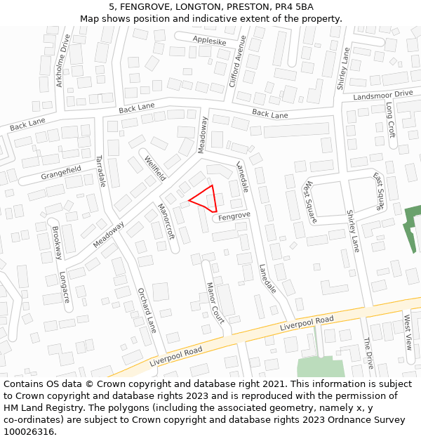 5, FENGROVE, LONGTON, PRESTON, PR4 5BA: Location map and indicative extent of plot