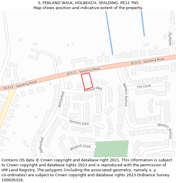 5, FENLAND WALK, HOLBEACH, SPALDING, PE12 7NS: Location map and indicative extent of plot