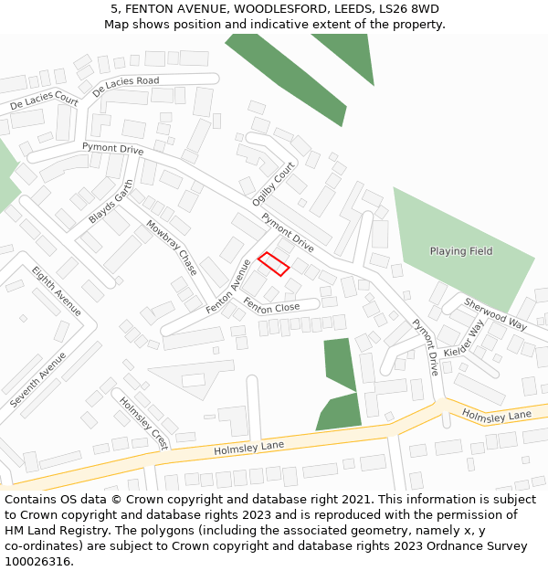 5, FENTON AVENUE, WOODLESFORD, LEEDS, LS26 8WD: Location map and indicative extent of plot