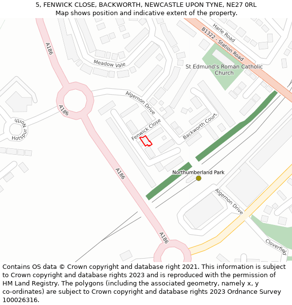 5, FENWICK CLOSE, BACKWORTH, NEWCASTLE UPON TYNE, NE27 0RL: Location map and indicative extent of plot