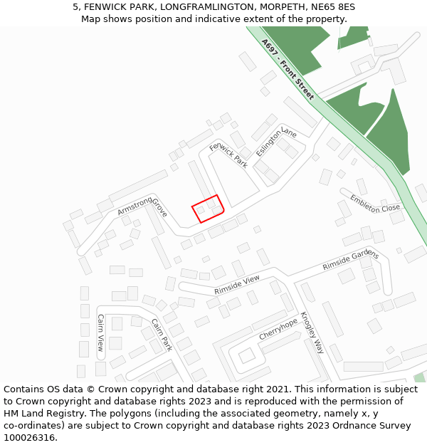 5, FENWICK PARK, LONGFRAMLINGTON, MORPETH, NE65 8ES: Location map and indicative extent of plot