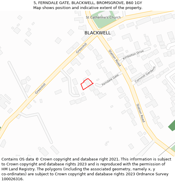 5, FERNDALE GATE, BLACKWELL, BROMSGROVE, B60 1GY: Location map and indicative extent of plot