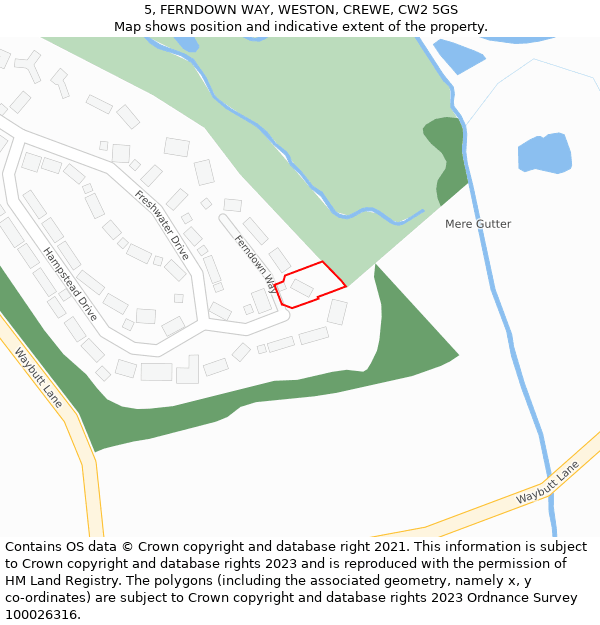 5, FERNDOWN WAY, WESTON, CREWE, CW2 5GS: Location map and indicative extent of plot