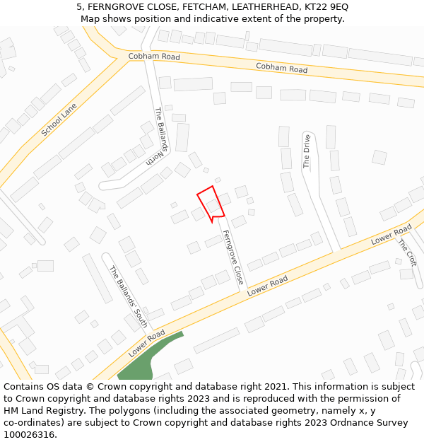 5, FERNGROVE CLOSE, FETCHAM, LEATHERHEAD, KT22 9EQ: Location map and indicative extent of plot