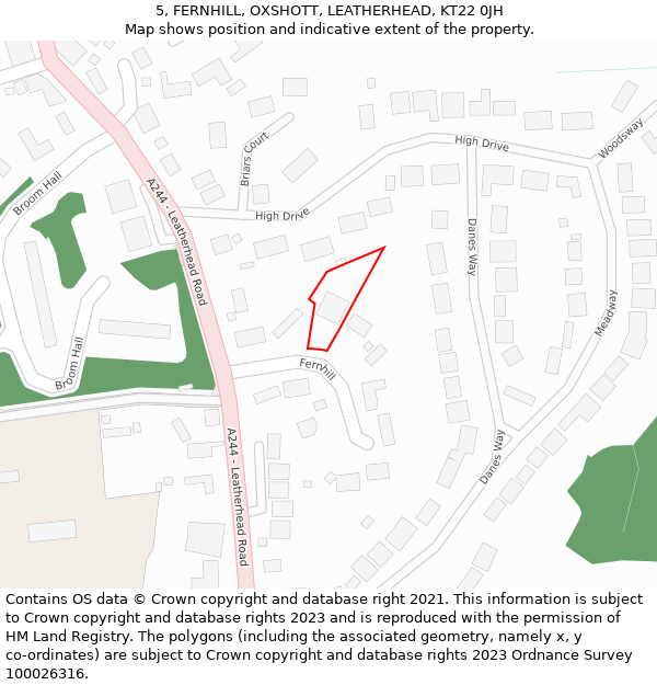 5, FERNHILL, OXSHOTT, LEATHERHEAD, KT22 0JH: Location map and indicative extent of plot