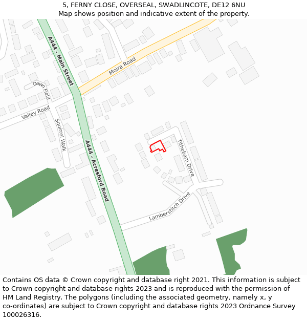 5, FERNY CLOSE, OVERSEAL, SWADLINCOTE, DE12 6NU: Location map and indicative extent of plot