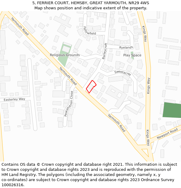 5, FERRIER COURT, HEMSBY, GREAT YARMOUTH, NR29 4WS: Location map and indicative extent of plot