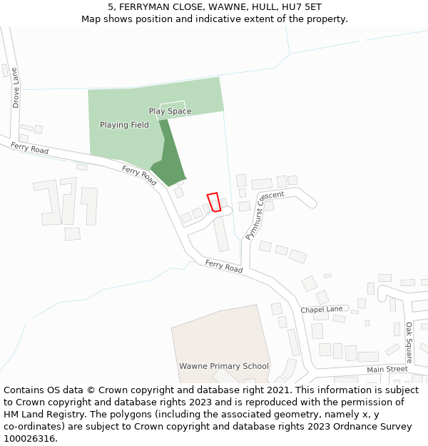 5, FERRYMAN CLOSE, WAWNE, HULL, HU7 5ET: Location map and indicative extent of plot