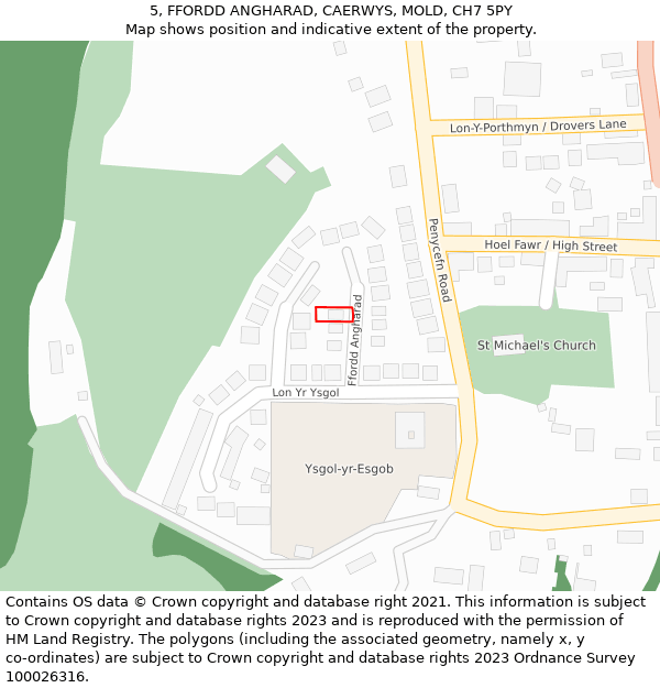 5, FFORDD ANGHARAD, CAERWYS, MOLD, CH7 5PY: Location map and indicative extent of plot