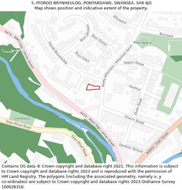 5, FFORDD BRYNHEULOG, PONTARDAWE, SWANSEA, SA8 4JG: Location map and indicative extent of plot