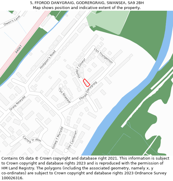 5, FFORDD DANYGRAIG, GODRERGRAIG, SWANSEA, SA9 2BH: Location map and indicative extent of plot