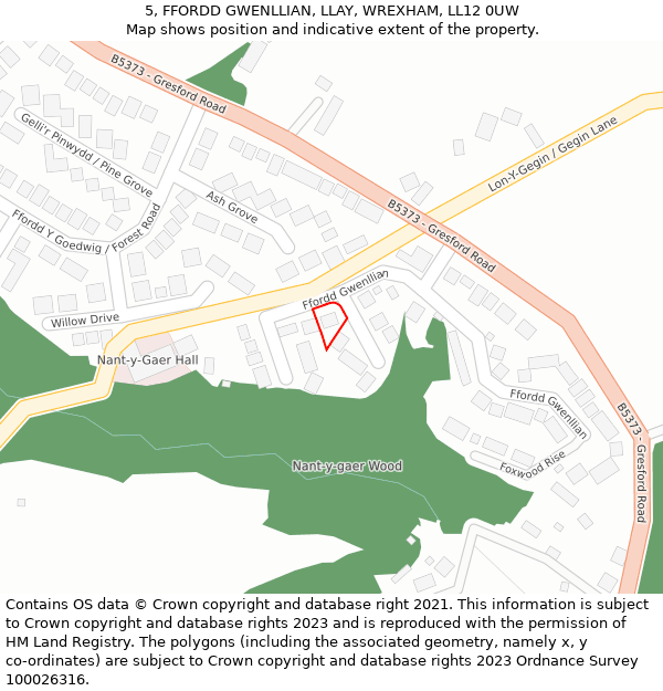 5, FFORDD GWENLLIAN, LLAY, WREXHAM, LL12 0UW: Location map and indicative extent of plot